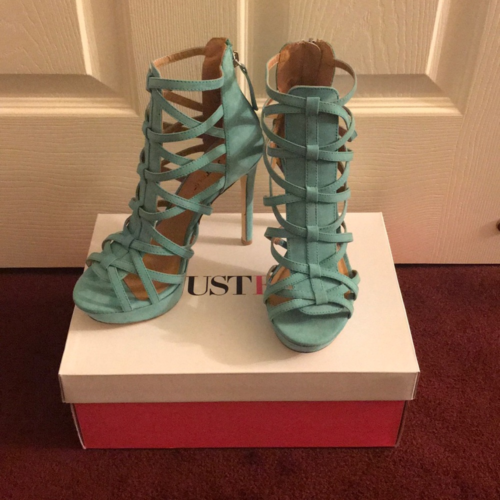 Caged Seagreen Heels Sandals